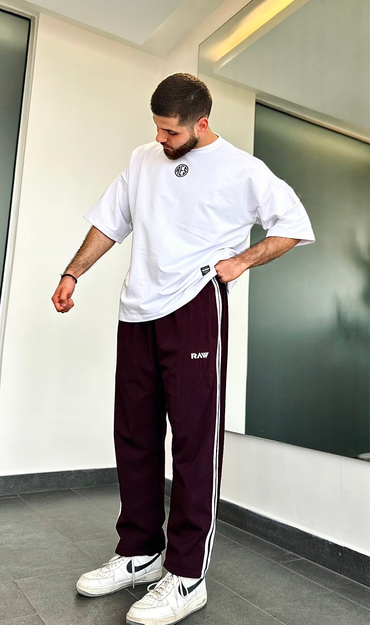 Maroon HeavyDuty Striped Sweatpants