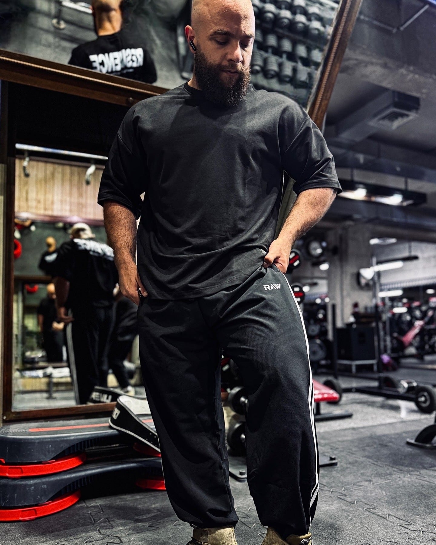 Black HeavyDuty Striped Sweatpants